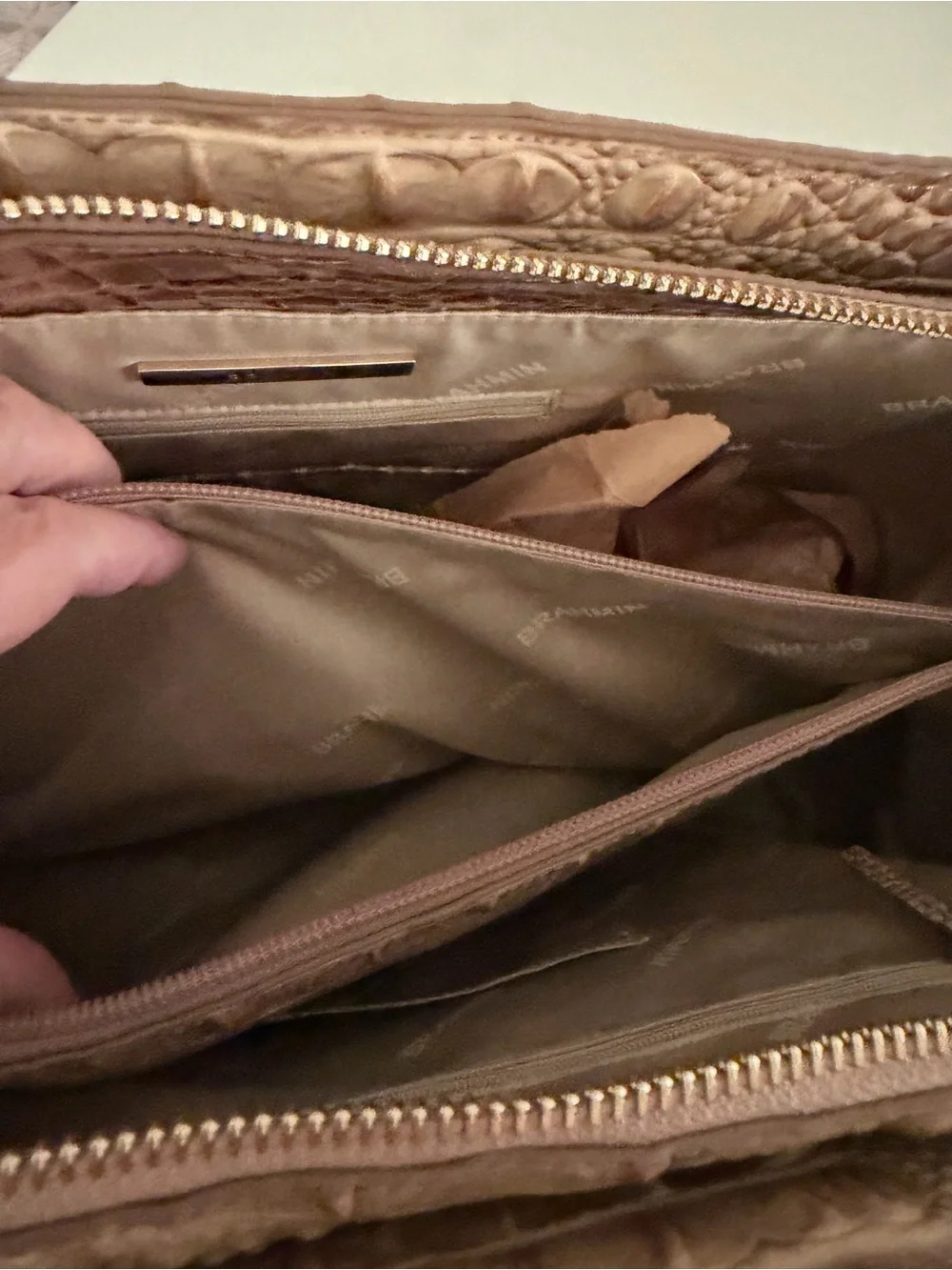 Brahmin Metallic gold Satchel with Croc Embossing